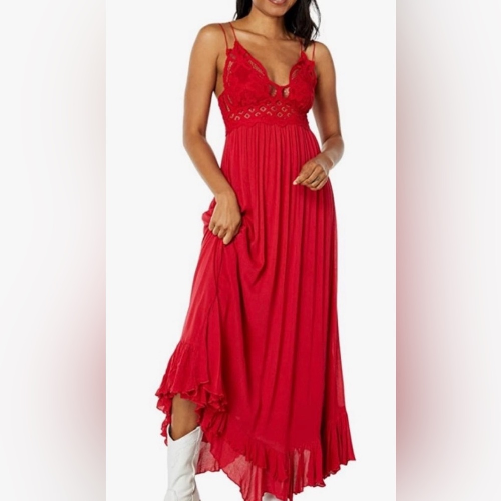 Free People Red Lace-Trim Maxi Dress